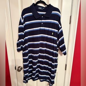 Polo Ralph Lauren Big & Tall shirt. Navy with light blue and white stripes.